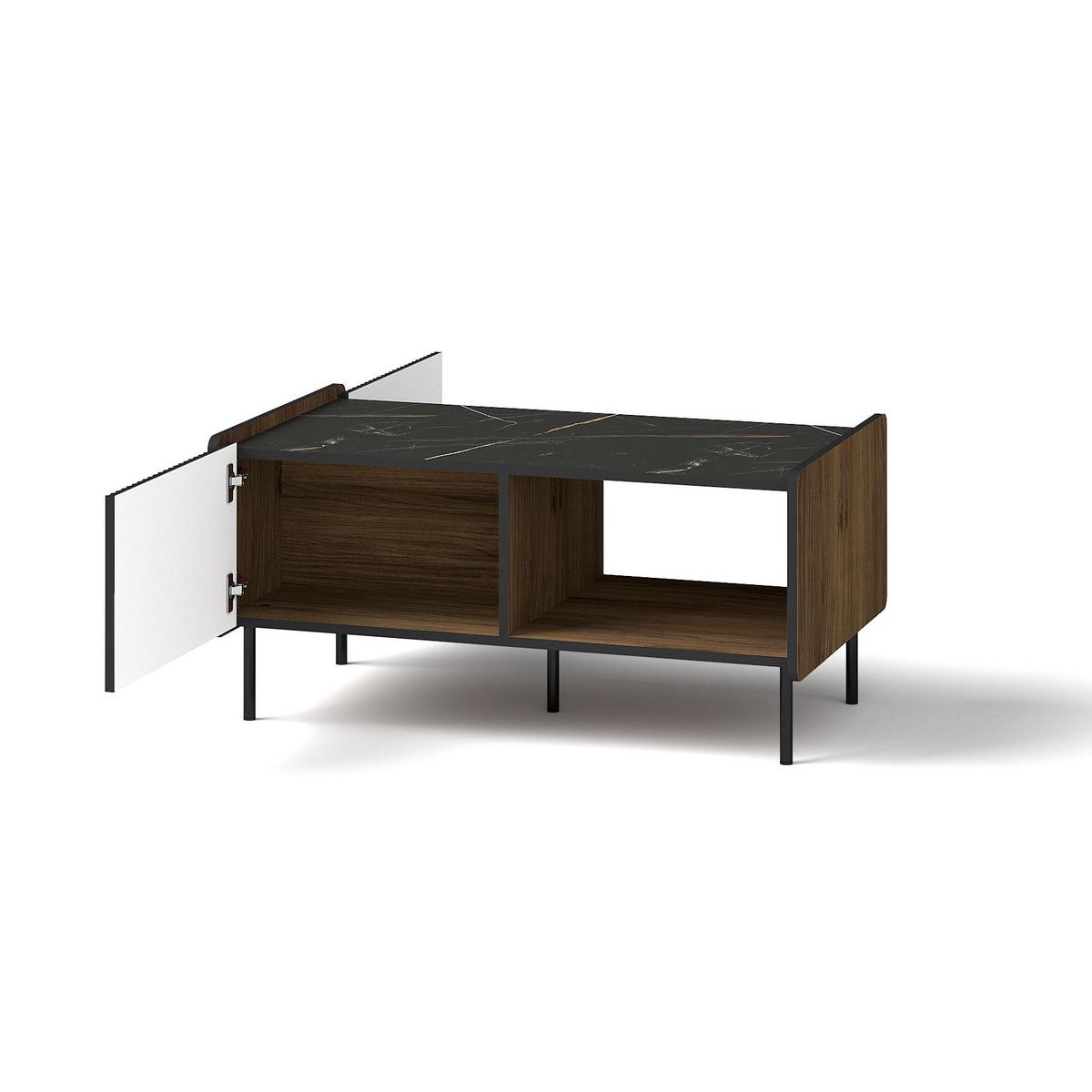 COUCHTISCH Piano mit 2 Türen, Mattschwarz + Warmia-Nussbaum - Dunkelbraun/Schwarz, Holzwerkstoff (47/99/58cm) - Beautysofa