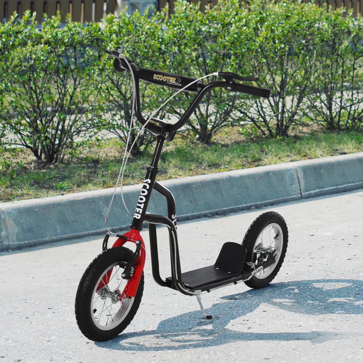 KINDERROLLER Lenker Verstellbar Tretroller mit Luftreifen 12 Zoll Schwarz - Schwarz, Metall (120/58/80cm) - HOMCOM
