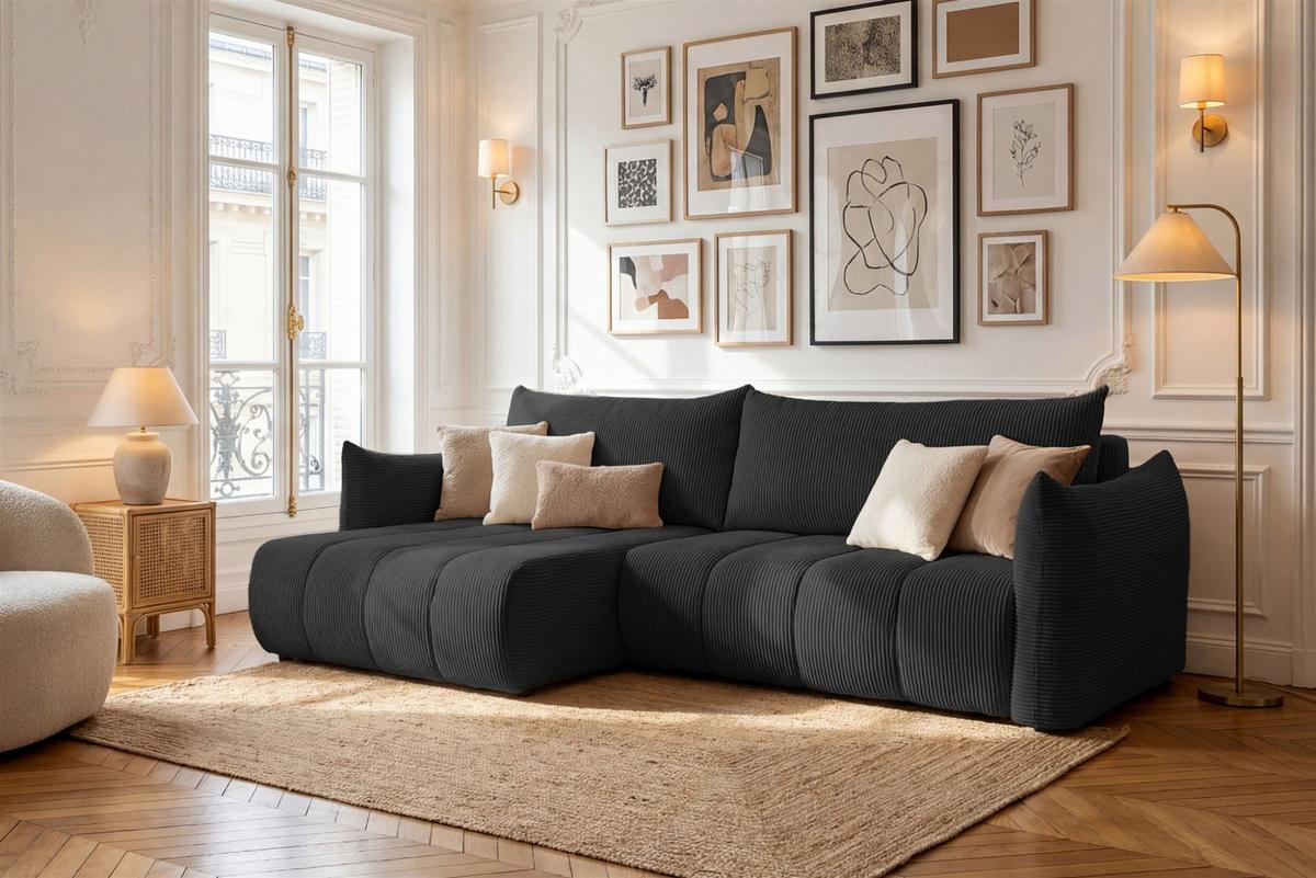 ECKSOFA Ontario Mit Schlaffunktion - Schwarz, Holzwerkstoff/Textil (154/260cm) - Fun Möbel