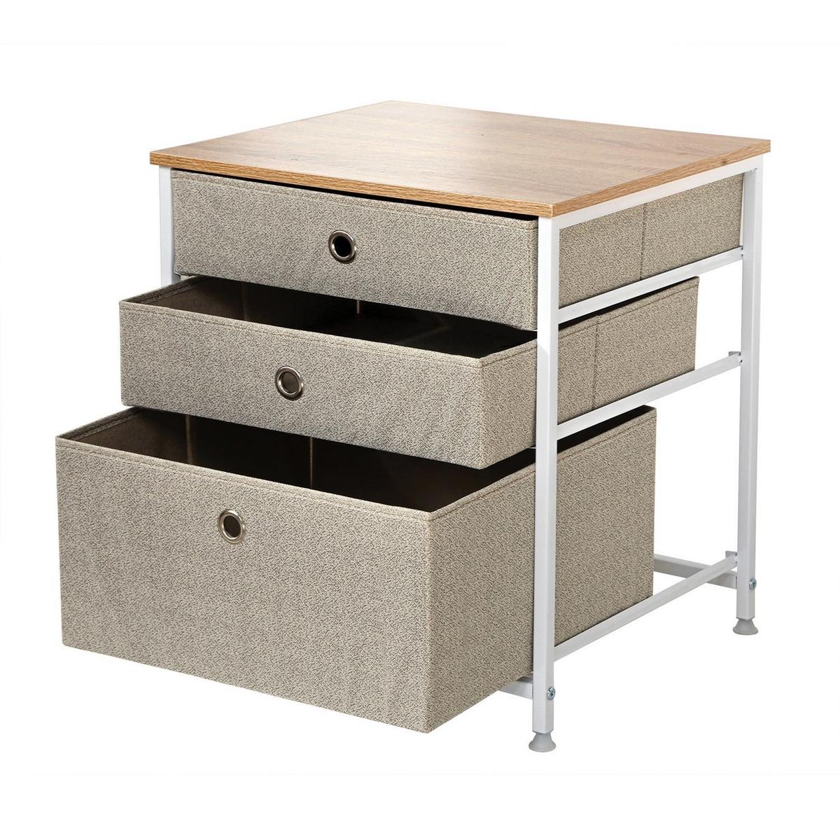 KOMMODE mit 3 Schubladen aus hellem Vliesstoff - L48 cm - Weiß, Holzwerkstoff (40/51/41cm) - Calicosy