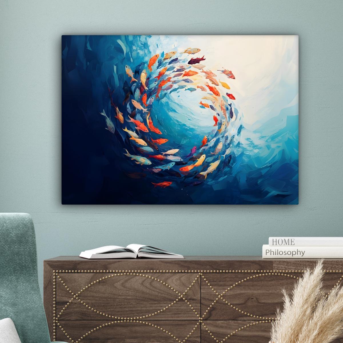 LEINWANDBILD Meer - Fische - Bunt - Dynamisch Wandbilder 80x60 cm - Hellblau, Textil (80/60cm) - MuchoWow