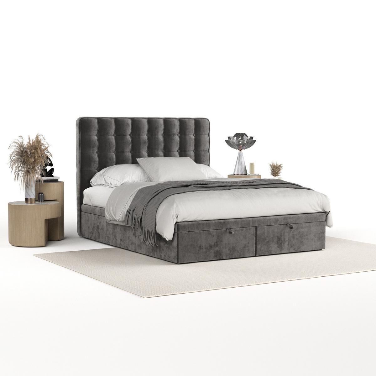 POLSTERBETT Celestia mit Stauraum 120/200 cm Stahl im Lotta Stoff - Graphitfarben/Schwarz, Holz/Holzwerkstoff (120/200cm) - AltaBeds
