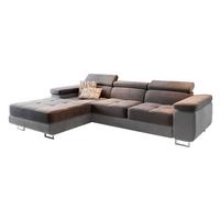 ECKSOFA ELMA L-S Grau Velours-Stoff mit Schlaffunktion - Silberfarben/Grau, Holz/Textil (280/205cm) - MASSENO