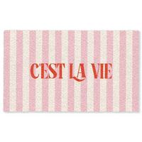 FUSSMATTE Zartrosa – Rot – Streifen – C'est La Vie 150x90 cm - Rosa, Kunststoff (150/0.4cm) - MuchoWow