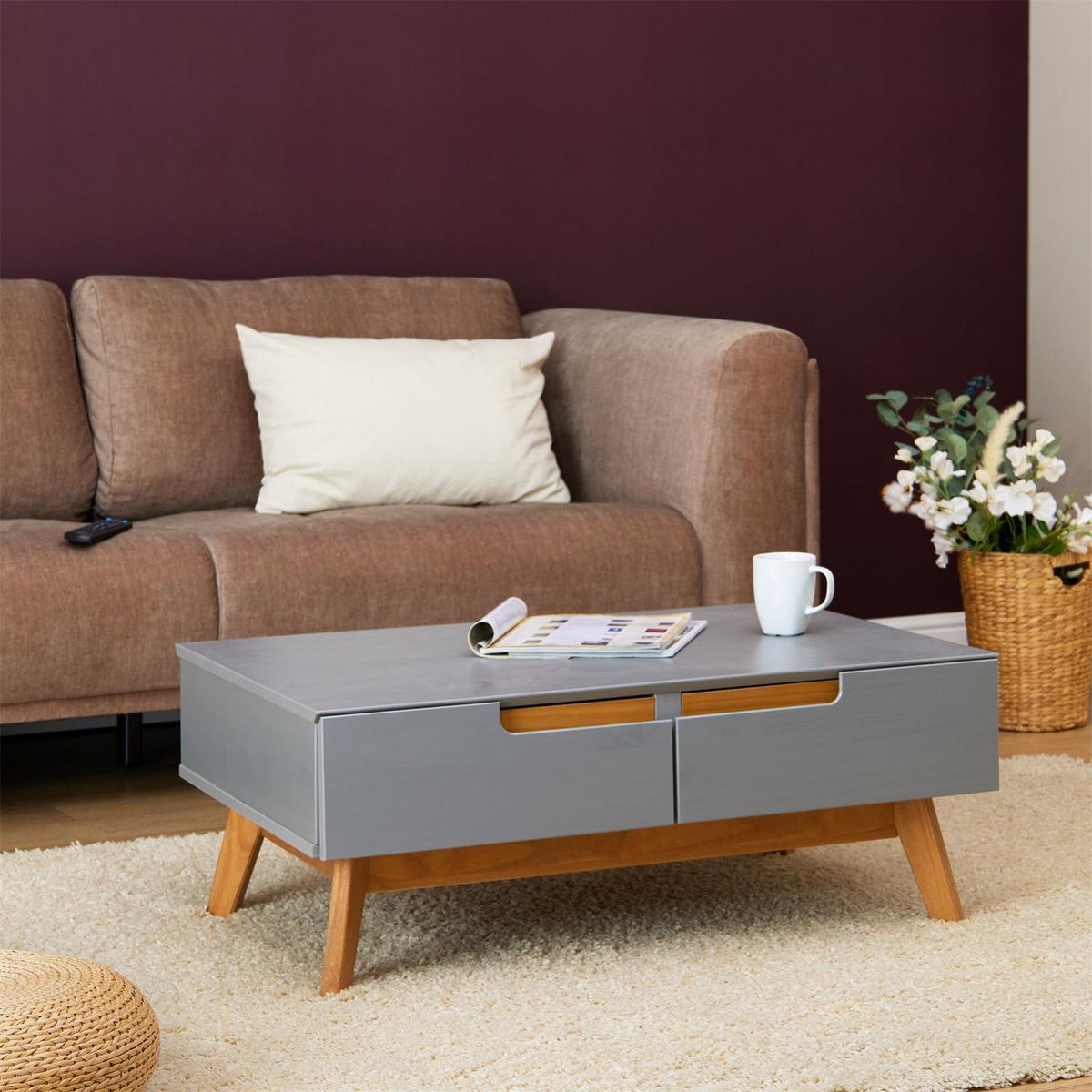 COUCHTISCH TIBOR grau - Grau, Holz (60/90/36cm) - IDIMEX