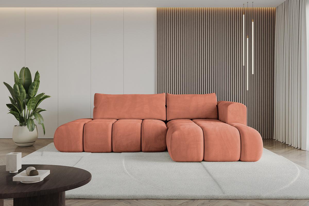 ECKSOFA Ottomane Rechts CLOUD-L 280x185x90 Apricot Velours - Koralle, Holzwerkstoff/Kunststoff (185/280cm) - ALTDECOR