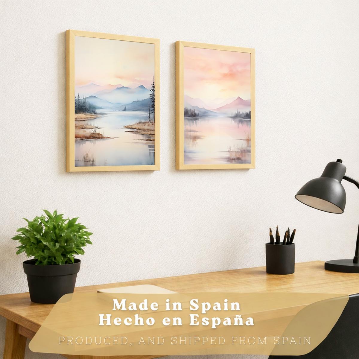 POSTER 2er-Set Wandbilder Sonnenuntergang modern Wohnzimmer Deko, Schlafzimmer, Küche, Badezimmer Rahmenlos A3 - Beige, Papier (29.7/1/42cm) - Nacnic