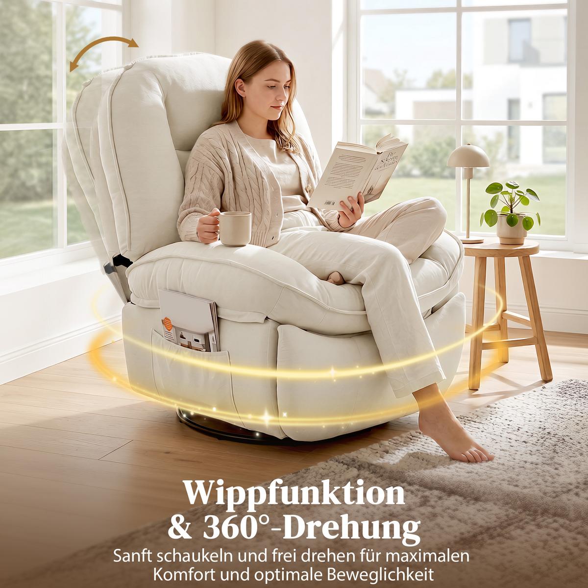 RELAXSESSEL Polyester Schaumstoff Cremeweiß - Creme/Schwarz, Holzwerkstoff/Textil (91/104/93cm) - HOMCOM