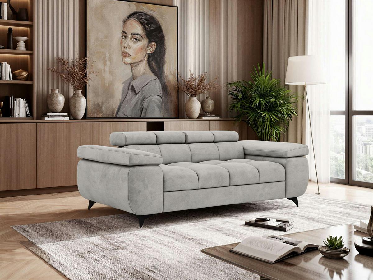 2-SITZER SOFA NIDELLO - Hellgrau Velvet - Hellgrau/Schwarz, Textil/Metall (194/70/97cm) - MKS