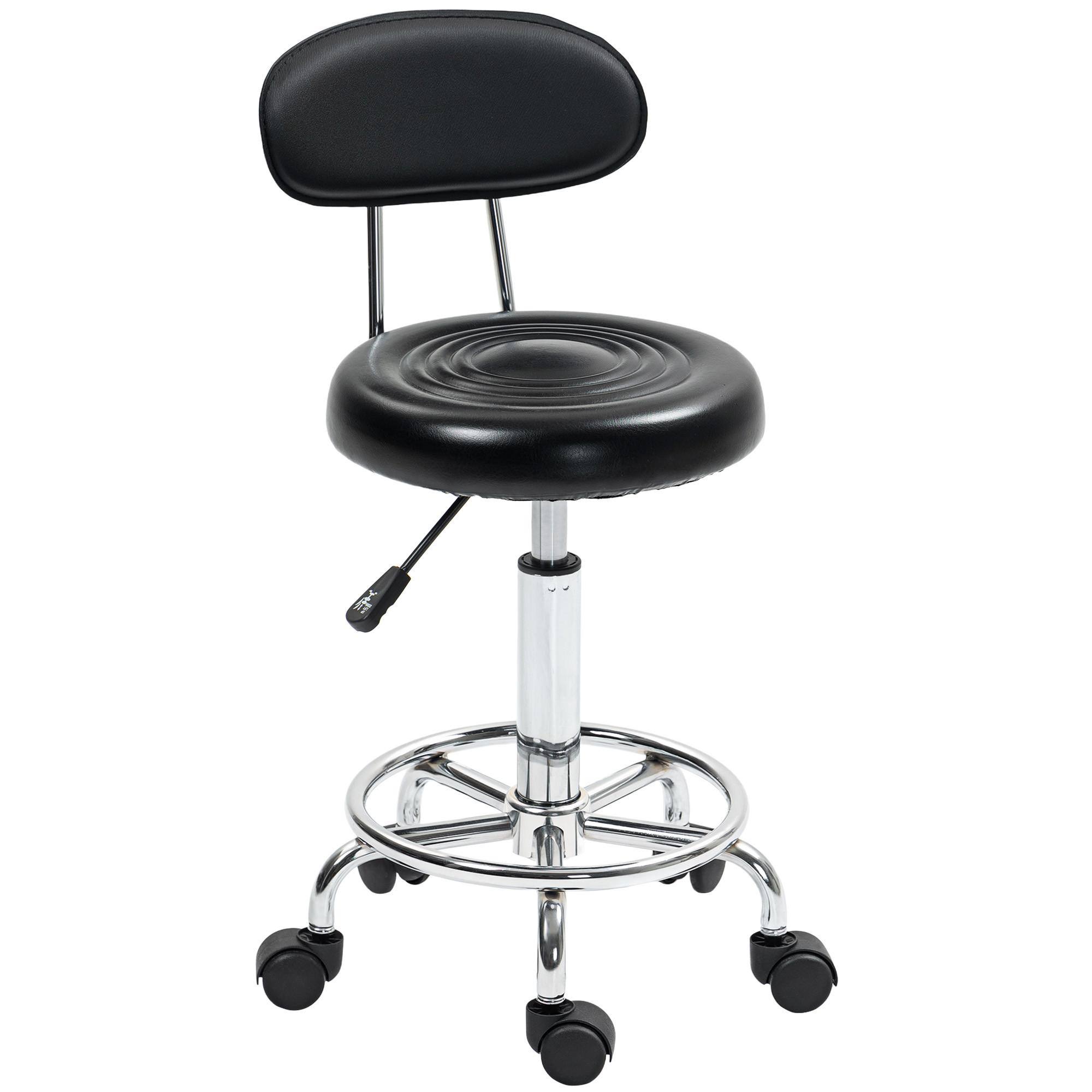 ROLLHOCKER höhenverstellbar Drehhocker Drehbar Salon Hocker mit Lehne, Rädern - Schwarz, Kunststoff (32/86/40cm) - HOMCOM