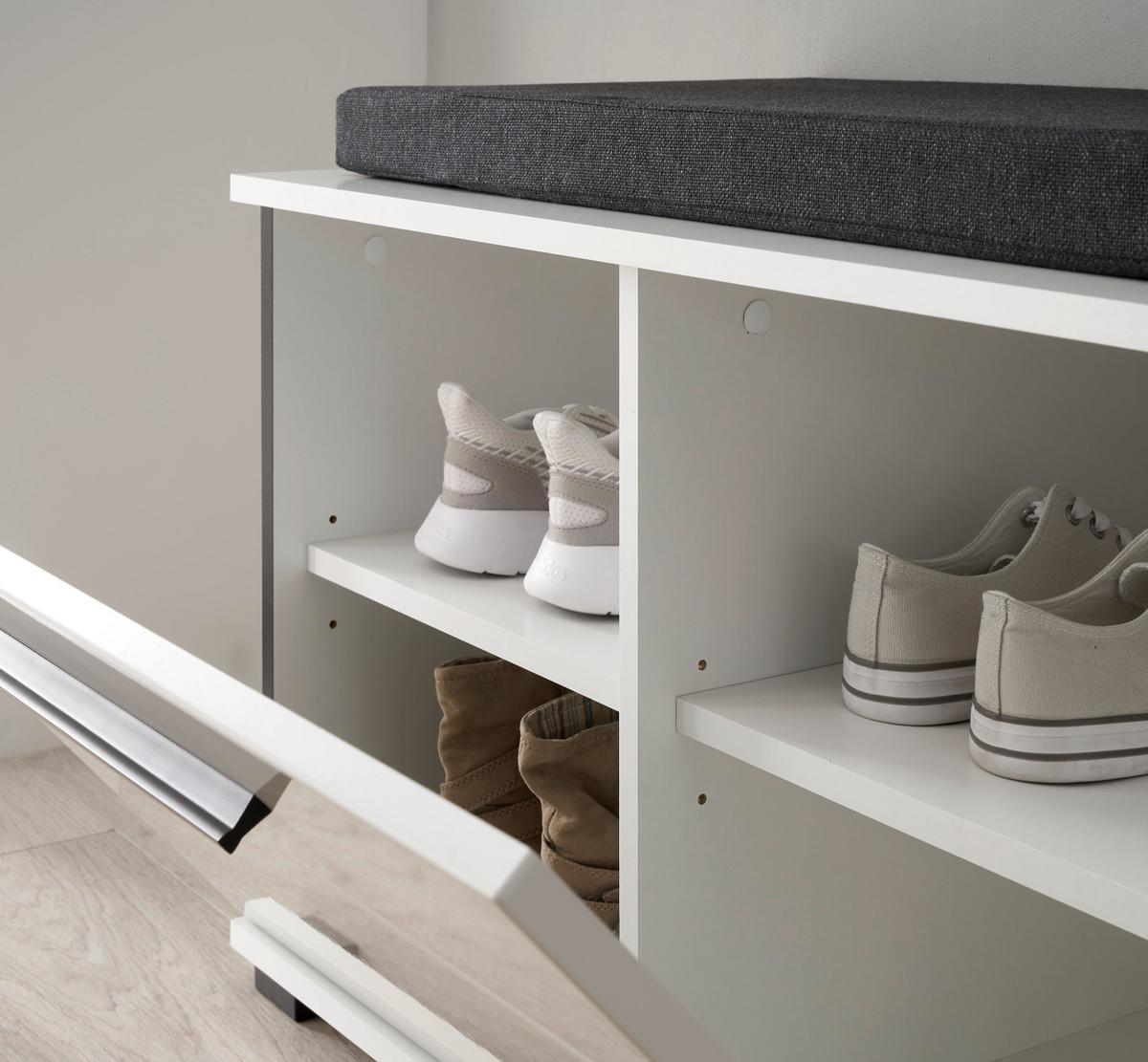 GARDEROBEN-SET weiß Hochglanz 5-teilig 230 cm, Flurgarderobe mit viel Stauraum - Dunkelgrau/Weiß Hochglanz, Glas/Holzwerkstoff (230/230/40cm) - Furn.Design