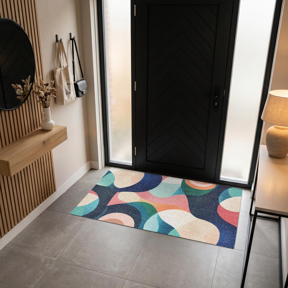 FUSSMATTE Abstrakt - Blau - Rosa Fußabtreter 150x90 cm - Multicolor, Kunststoff (150/0.4cm) - MuchoWow
