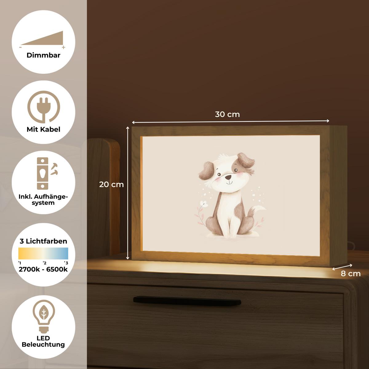 NACHTTISCHLAMPE Hund - Gefleckt - Braun 30x20 cm - Beige, Holzwerkstoff (8/30/20cm) - OnlyWow