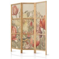 PARAVENT Japanischer 3-tlg 135x172 cm Bunte Feldblumen - Beige, Holz/Textil (135/172/3cm) - Muralo