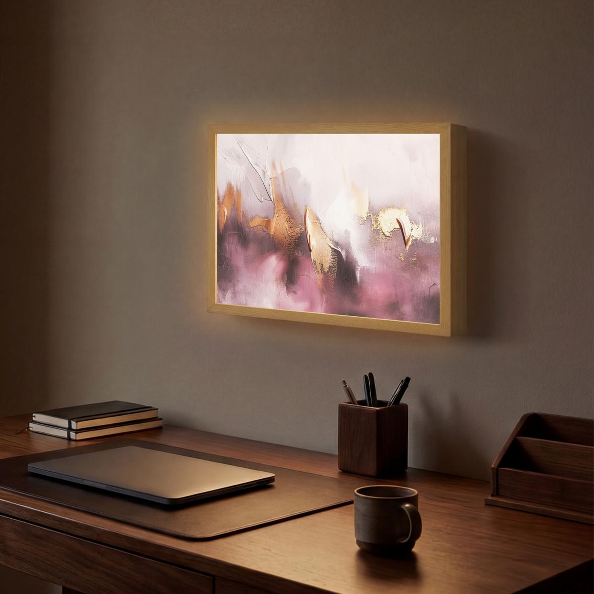 WANDLEUCHTE MIT AKKU Lila - Abstrakt - Farbe - Gold 40x30 cm - Mauve, Holzwerkstoff (40/30/8cm) - OnlyWow