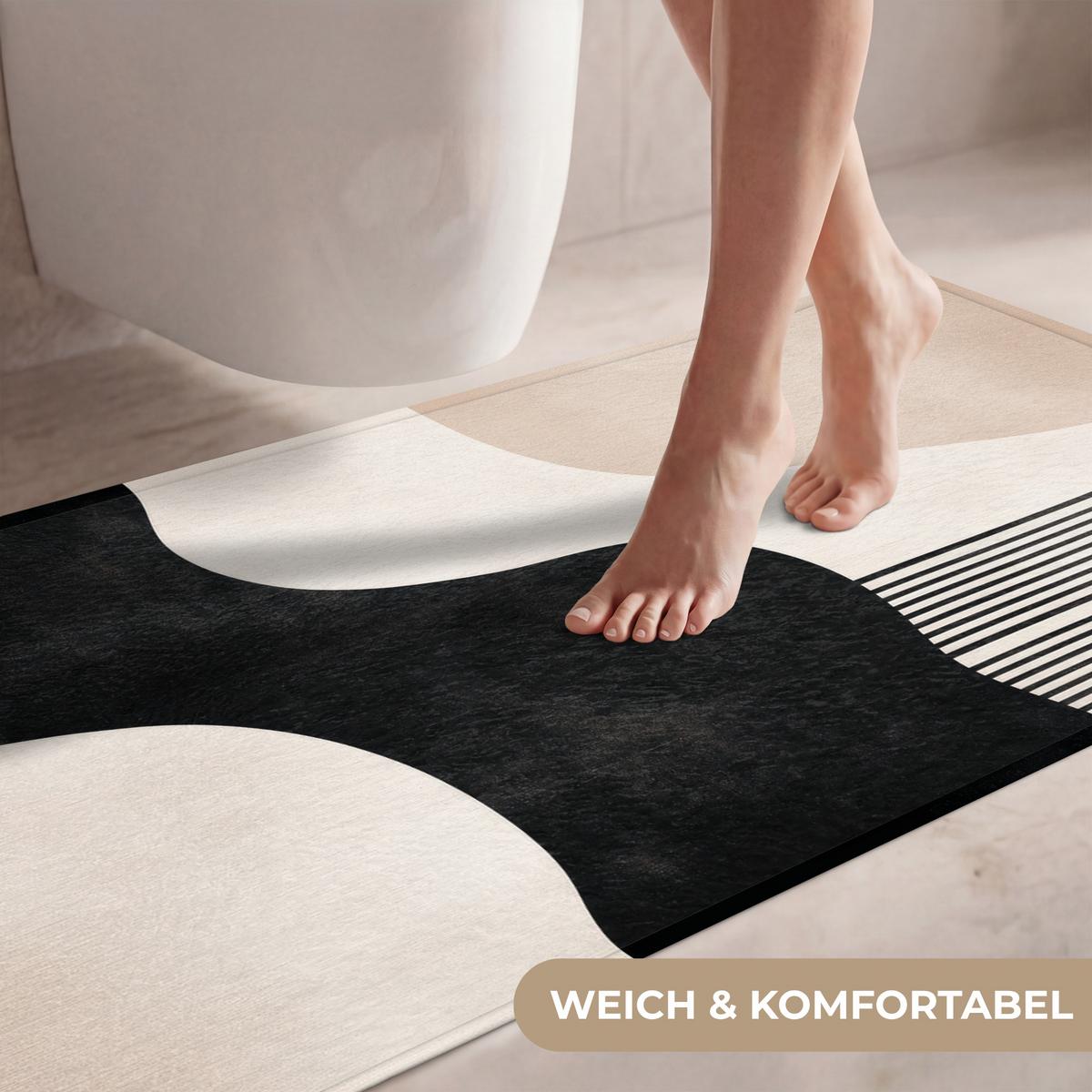 WC-VORLEGER Abstrakt - Japandi - Beige - Modern WC Teppich 120x60 cm - Beige, Textil (120/1cm) - OnlyWow