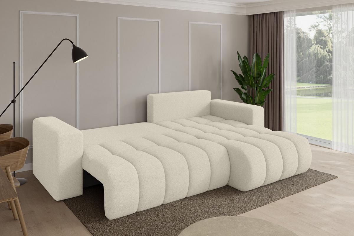 ECKSOFA mit Schlaffunktion Ottomane Rechts MILA-L-v1 277x195x86 Beige Bouclé - Sandfarben/Beige, Holzwerkstoff/Kunststoff (277/194cm) - ALTDECOR