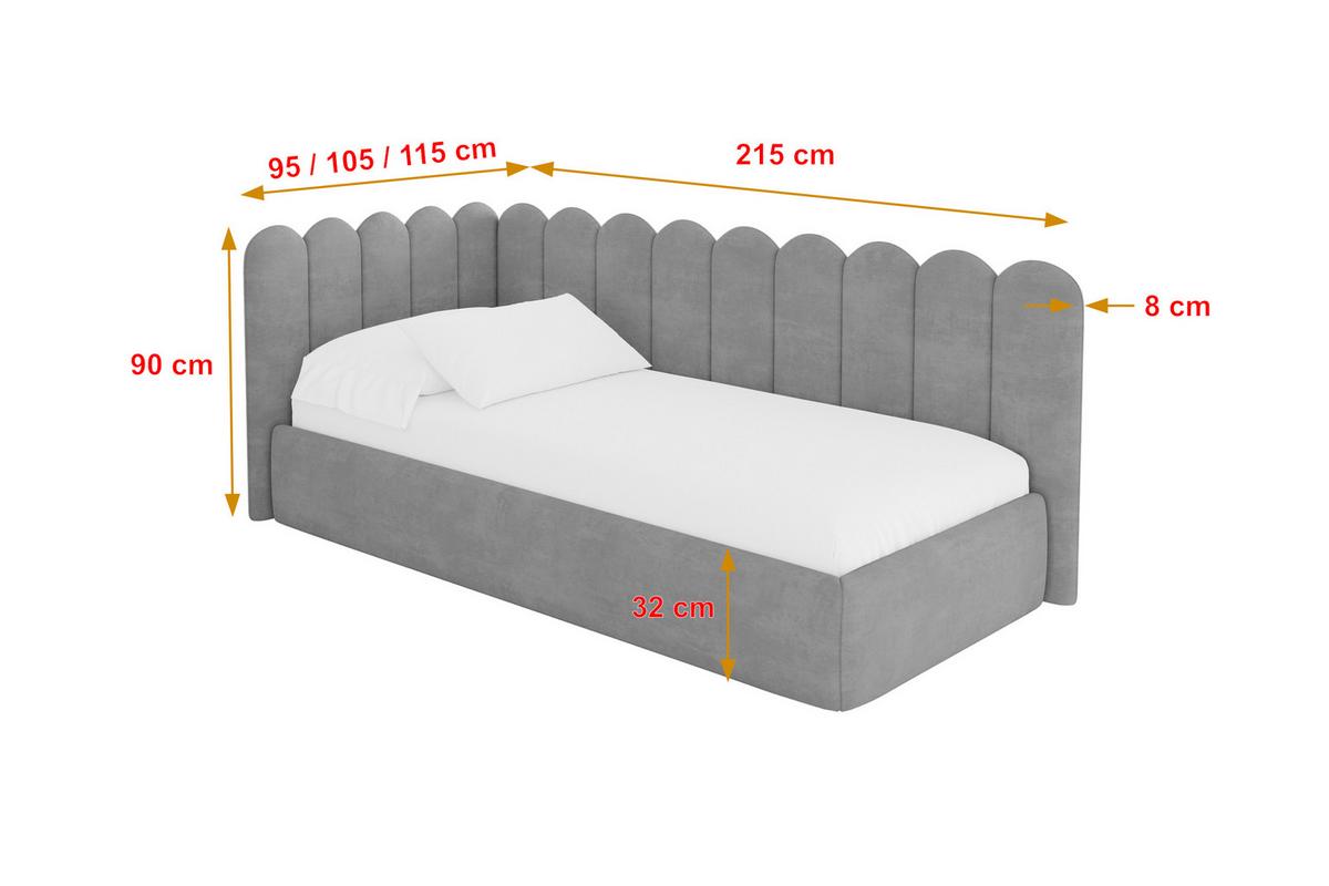 EINZELLBETT Jugendbett mit Bettkasten, Rechts - ARTY 80x200 Grau - Silberfarben, Holzwerkstoff/Textil (80/200cm) - ALTDECOR