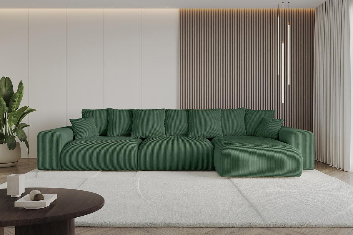ECKSOFA Ottomane rechts ESKAR-L2 364x176x72 Grün Cord - Schwarz/Grün, Holzwerkstoff/Kunststoff (176/364cm) - ALTDECOR