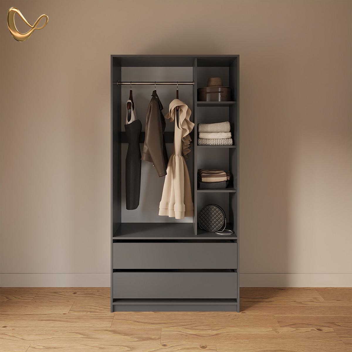 KLEIDERSCHRANK Trento Anthrazit mit 2 Schubladen - Anthrazit, Holzwerkstoff (100/200/50cm) - Livinity®