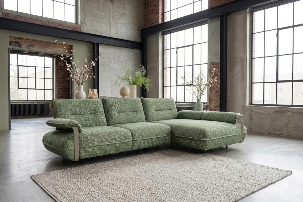 ECKSOFA ANISSA Grün Flachgewebe - Schwarz/Grün, Kunststoff/Textil (185/297cm) - KAWOLA