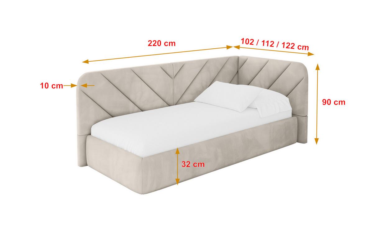 EINZELLBETT Jugendbett mit Bettkasten, Links - FIKY 100x200 Beige - Ecru, Holzwerkstoff/Textil (100/200cm) - ALTDECOR