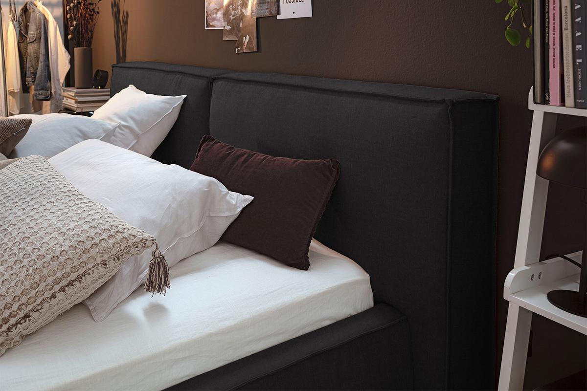 POLSTERBETT CARLO Schwarz Flachgewebe - Schwarz, Textil (160/200cm) - KAWOLA