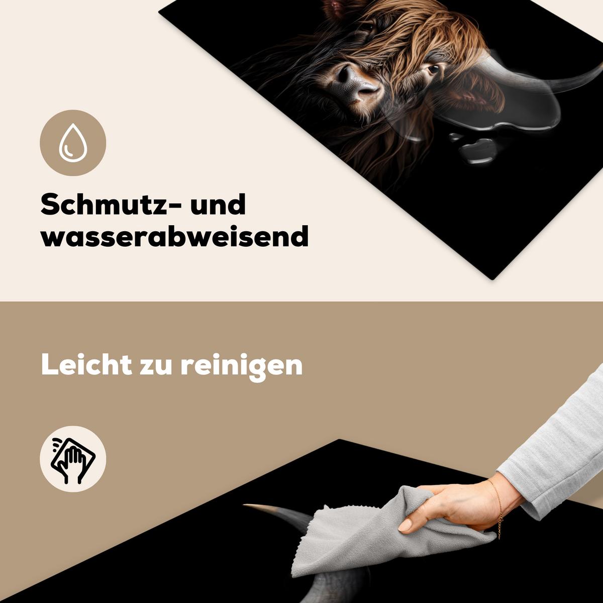 HERDABDECKPLATTE Schottischer Highlander - Porträt - Schwarz - Tier Induktionsschutz 89.6x51.6 cm - Braun, Kunststoff (89.6/51.6/0.2cm) - MuchoWow