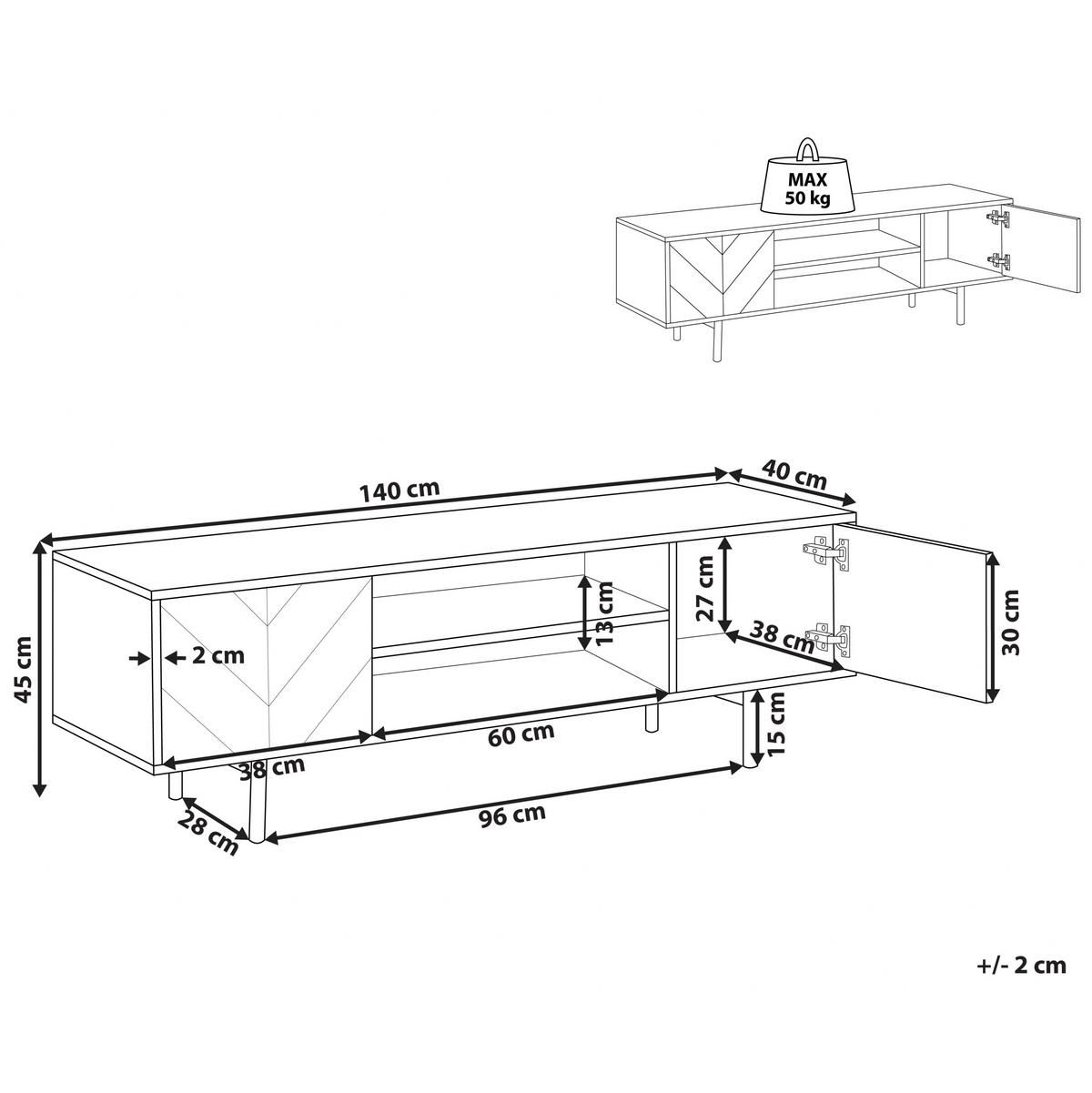 TV-MÖBEL Hellbraun, Schwarz SALINA 40/140/45 cm - Hellbraun, Holzwerkstoff (140/45/40cm) - Beliani