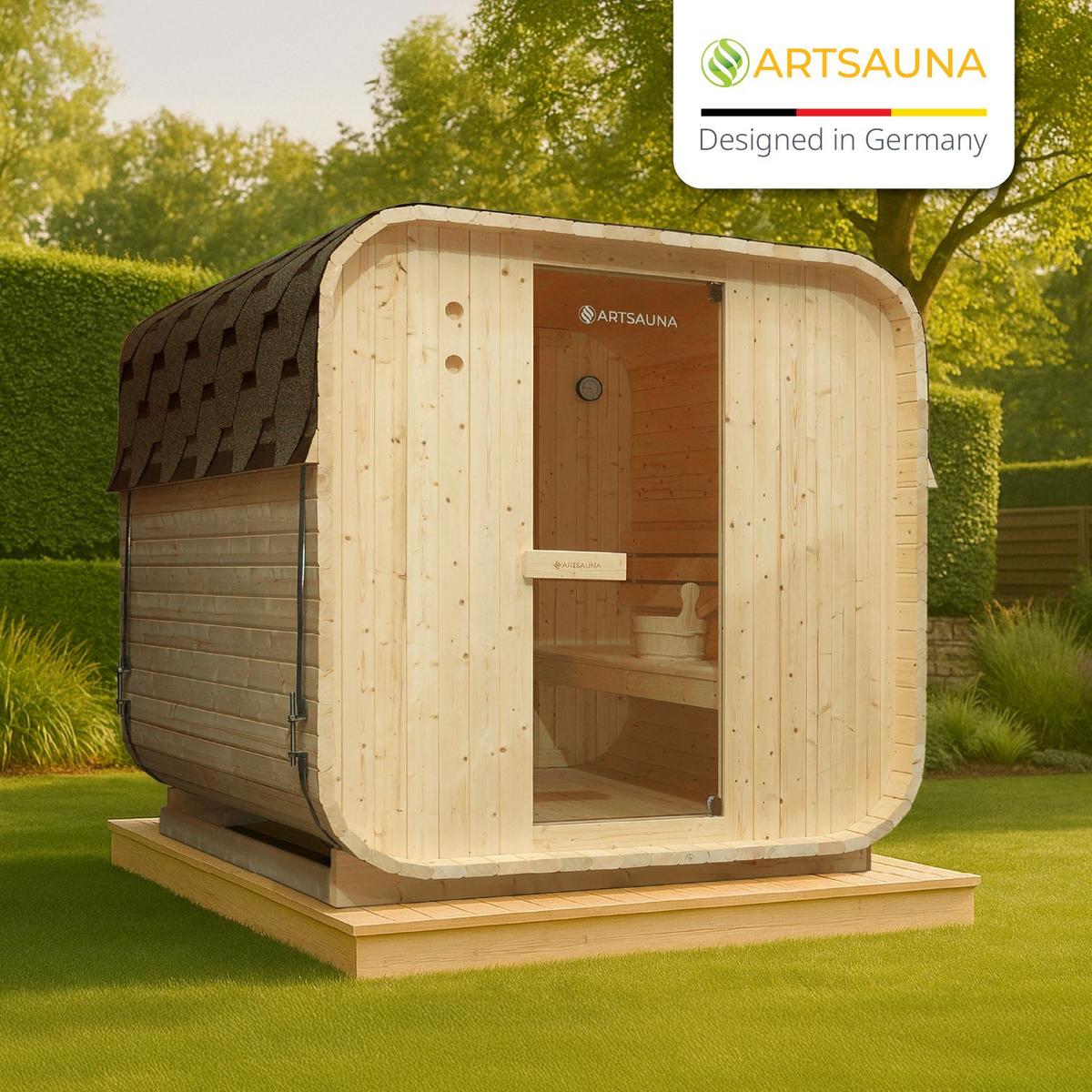 FASSSAUNA Nolvik L inkl. Zubehör-Set - Naturfarben, Holz (185/194/180cm) - Artsauna
