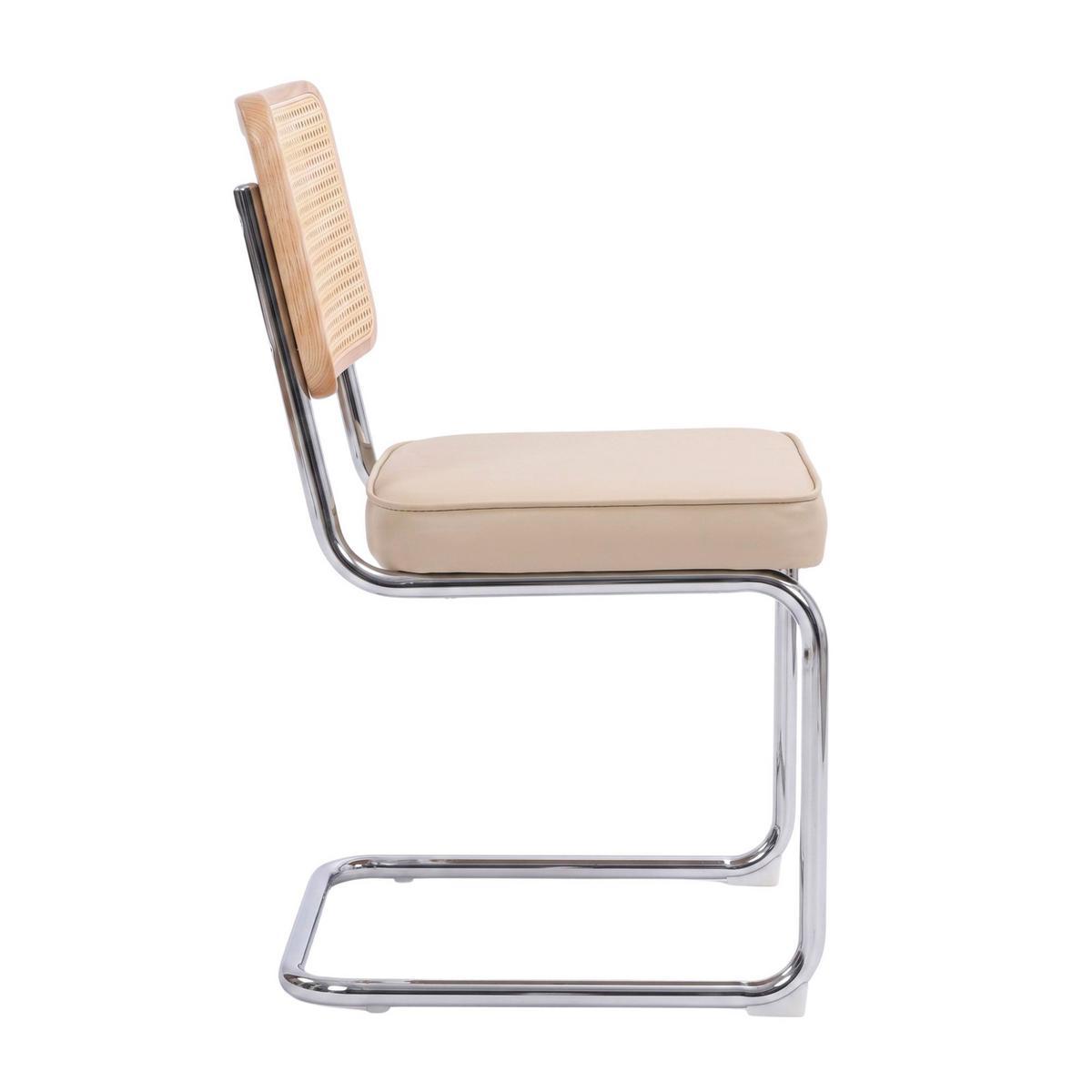 ESSZIMMERSTÜHLE 2er Set Freischwinger Rattan & Kunstleder - Beige, Leder (53/84.6/46.4cm) - Urban Meuble