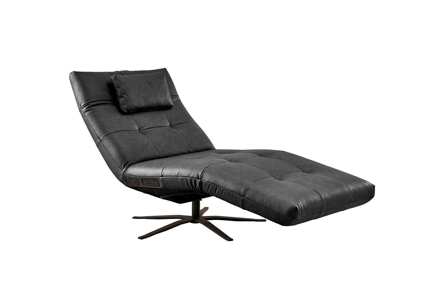 RELAXLIEGE LETICIA Schwarz Leder Drehbar (360°), Relaxfunktion - Schwarz, Leder/Metall (82/115/156cm) - KAWOLA