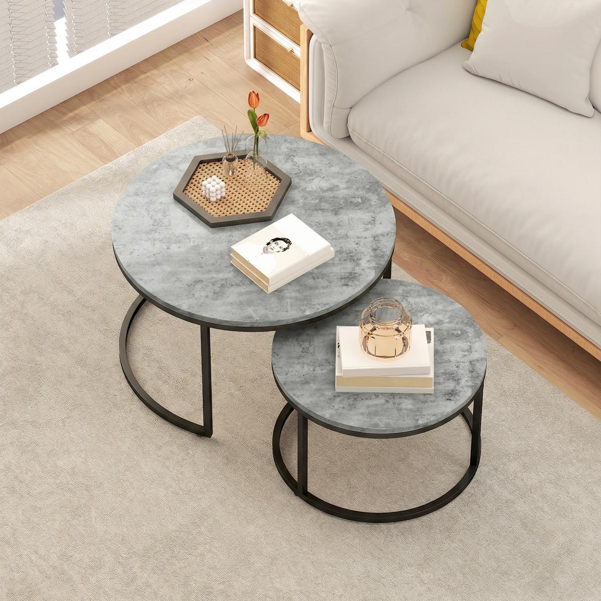 COUCHTISCH 2er Set Metall MDF Grau - Grau, Metall (78.5/78.5/46.5cm) - HOMCOM