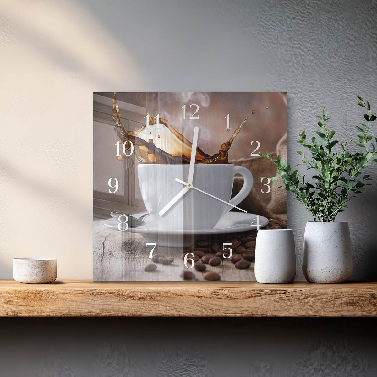 WANDUHR aus Glas 30x30 cm - Kaffee - Braun, Glas (30/30/0.4cm) - TULUP