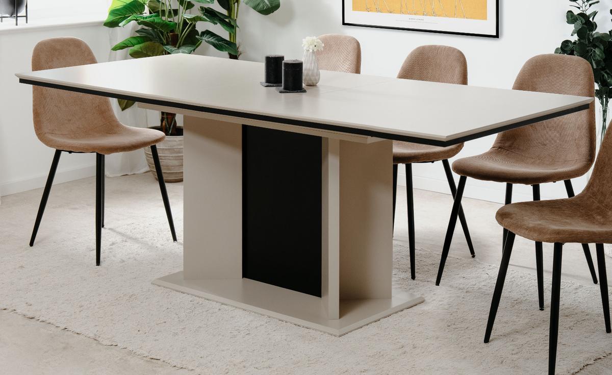 ESSTISCH sand, schwarz, Säulentisch ausziehbar 160 - 200 x 90 cm - Sandfarben/Schwarz, Holzwerkstoff (160/90/76cm) - Furn.Design