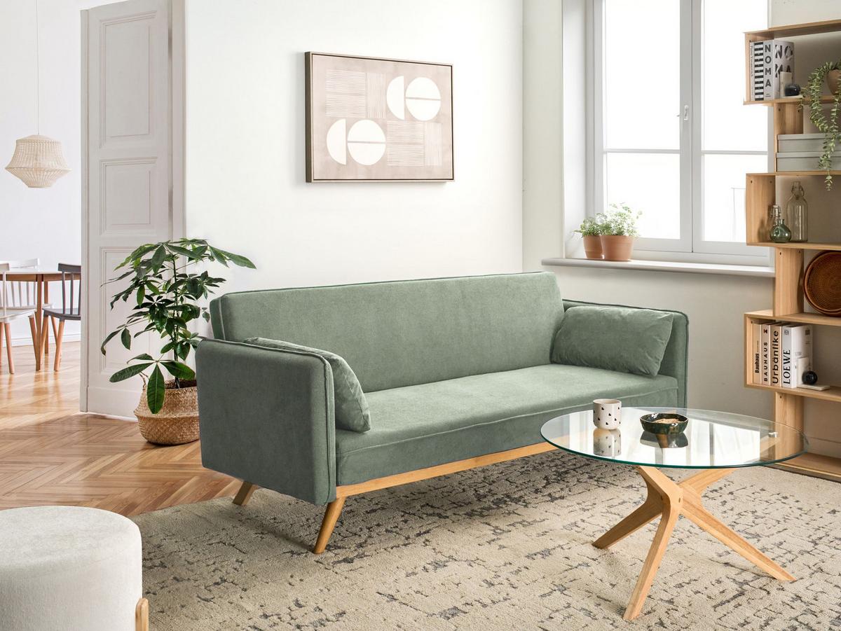 SCHLAFSOFA Stoff Hellgrün Asaa - Hellgrün/Braun, Textil (205/76/80cm) - Beliani