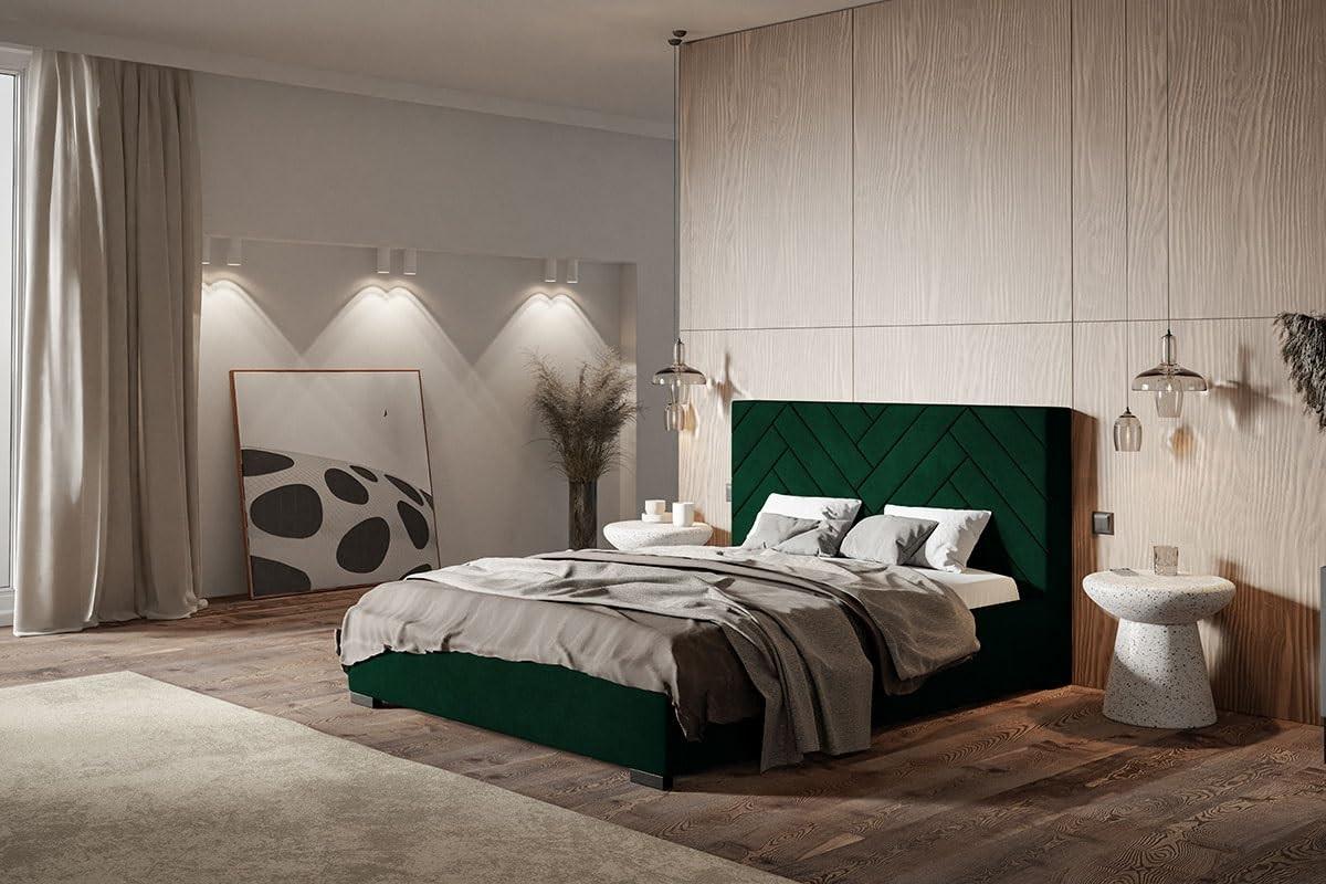 POLSTERBETT Sevilla mit Kopfteil, 120x200 cm, Doppelbett mit Bettkasten und Lattenrost aus Holz, Velourstoff Grün - Grün, Holz/Textil (120/200cm) - Alpi-Möbel