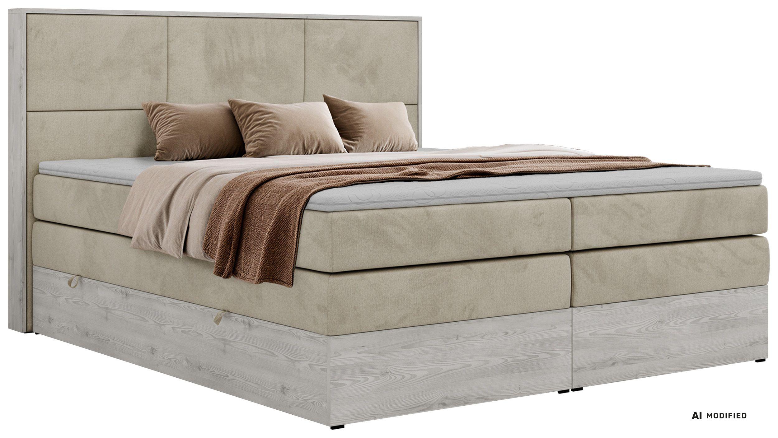 BOXSPRINGBETT DELNOR KING 140/200 - Beige Velvet - Topper Visco - H3 - Beige/Schwarz, Kunststoff/Textil (140/200cm) - MKS