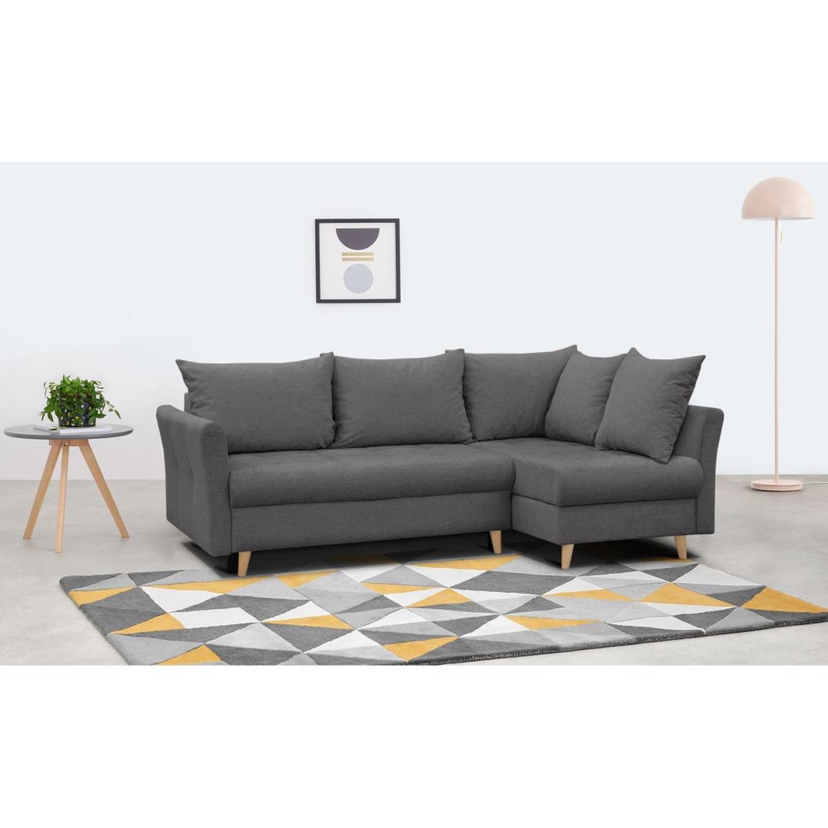 ECKSCHLAFSOFA Neron mit 2 Bettkasten und Beine in Buchefarbe, Dunkelgrau, rechts - Dunkelgrau/Buchefarben, Textil (233/148cm) - Beautysofa