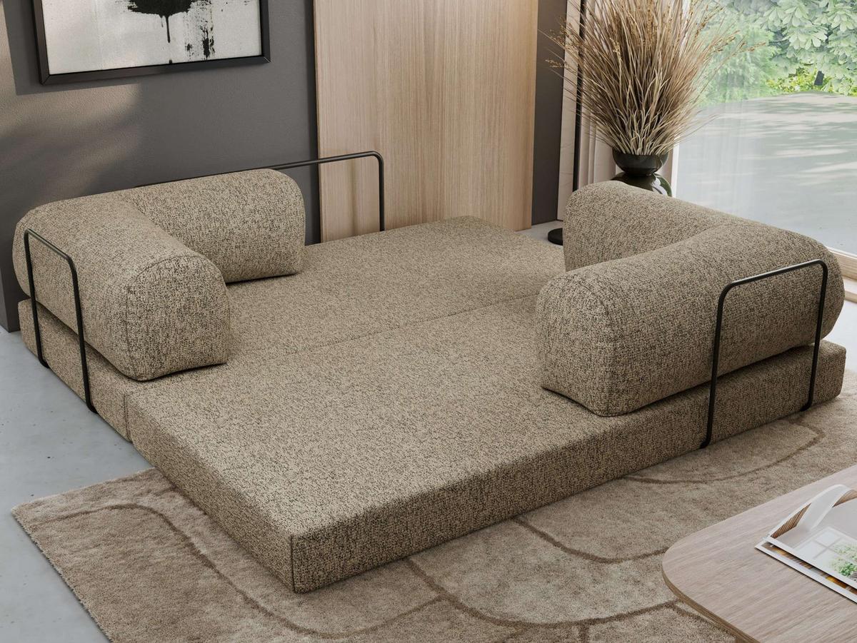 3-SITZER SOFA ORSETTO - Taupe Stukture - Taupe/Schwarz, Textil/Metall (200/70/100cm) - MKS