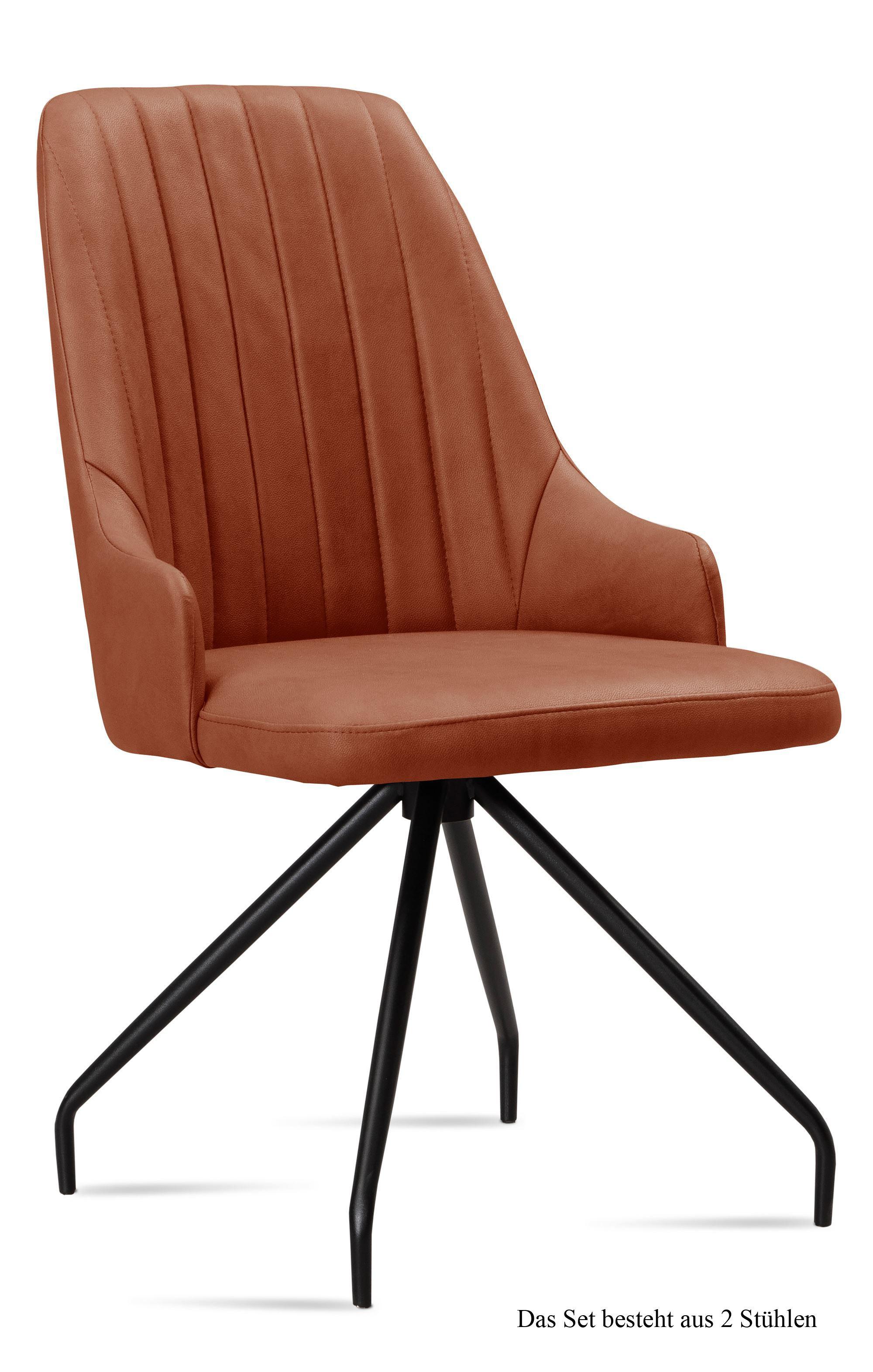 ESSZIMMERSTUHL (2er-Set) Dilara 52x91x60 Schwarz/Cognac - Cognac/Schwarz, Kunststoff (60/91/52cm) - 58aufmkessel