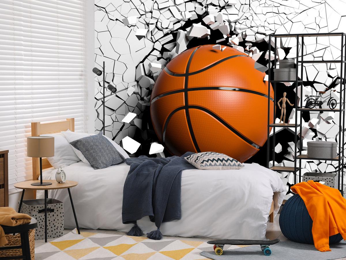 FOTOTAPETE für Jugendzimmer Basketball Wandbruch Sport 450x315 - Schwarz/Orange, Papier (450/315cm) - Muralo