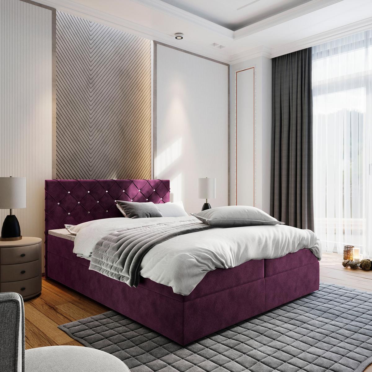 BOXBETT RIVA 180x200 cm mit Matratze und Topper, H2+H3 - Violett - Violett, Holz (180/200cm) - MASSENO