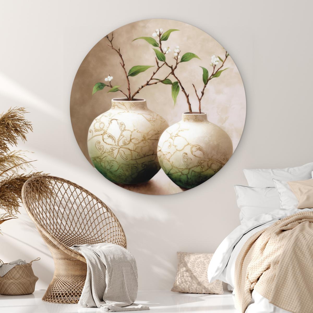 WANDBILD Blumen - Vase - Weiß - Botanisch - Beige Room Decor 140x140 cm - Ecru, Kunststoff (140/140cm) - MuchoWow