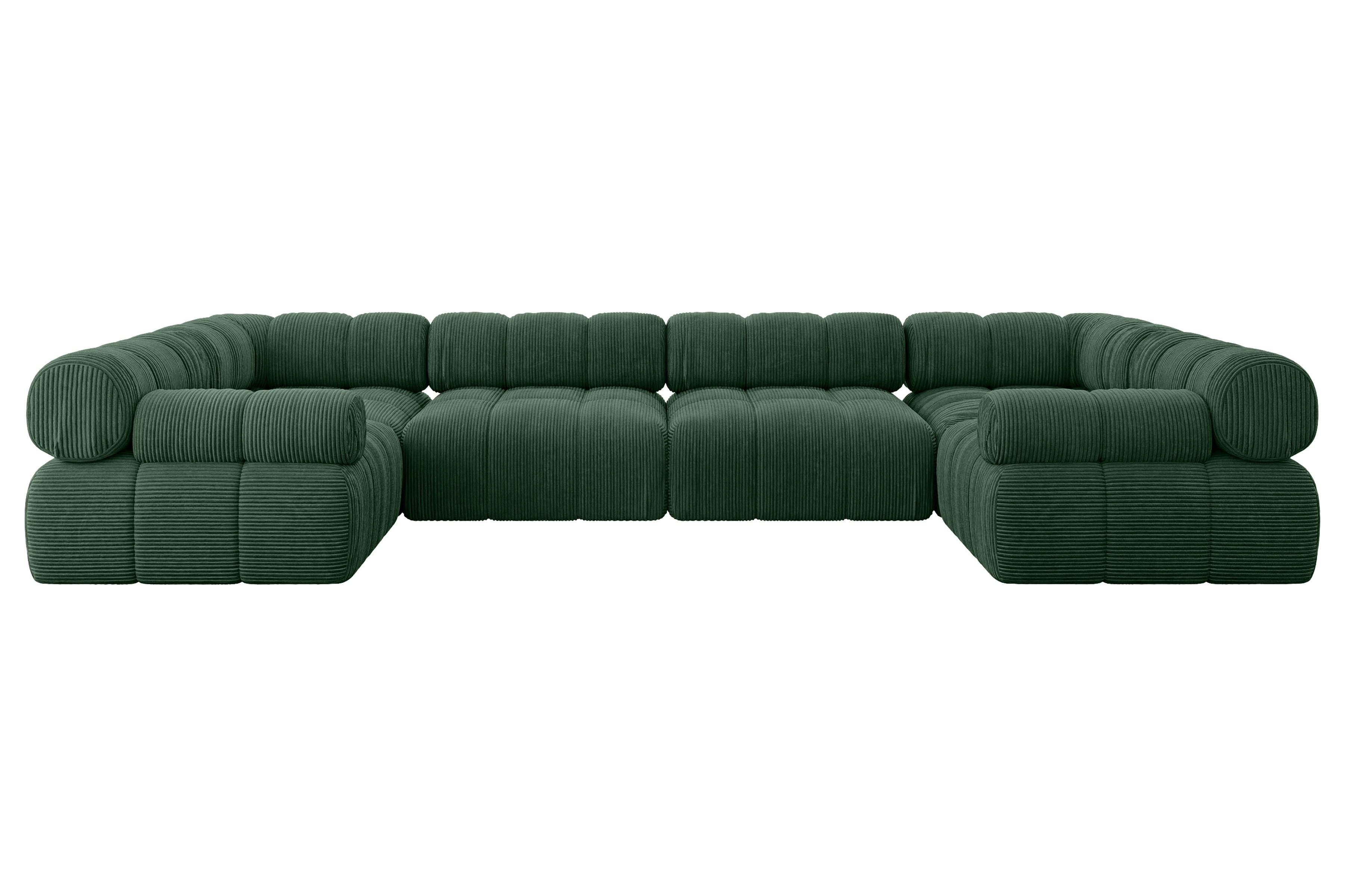 WOHNLANDSCHAFT modulares Sofa Birno-U2 - 380x190x70 cm Grün Cord - Grün, Holzwerkstoff/Textil (380/70/190cm) - ALTDECOR