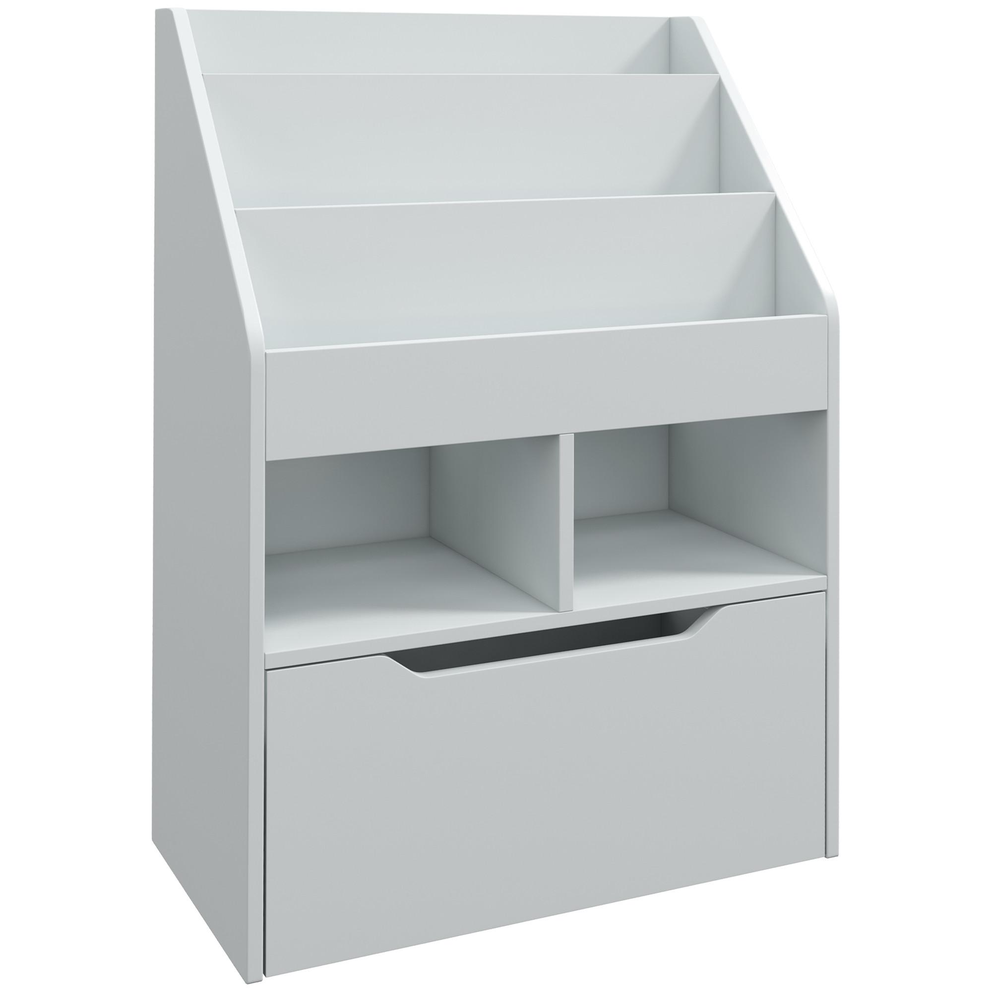 KINDER Bücherregal Kinderregal mit Schublade, 3 Ablagefächern, 2 offenen Fächern - Grau, Holzwerkstoff (29.9/90/60cm) - HOMCOM