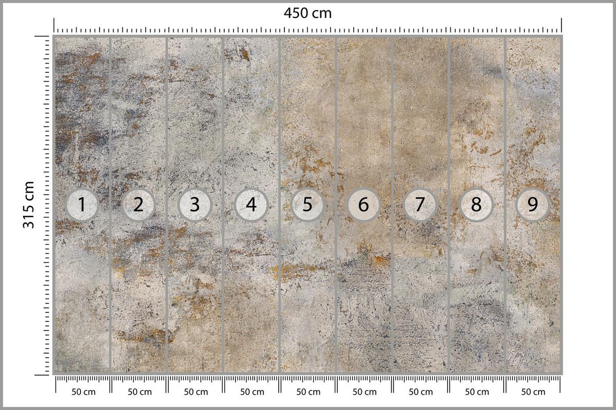 FOTOTAPETE für Wohnzimmer Grau Rost Beton Abstraktion 450x315 - Beige/Orange, Papier (450/315cm) - Muralo