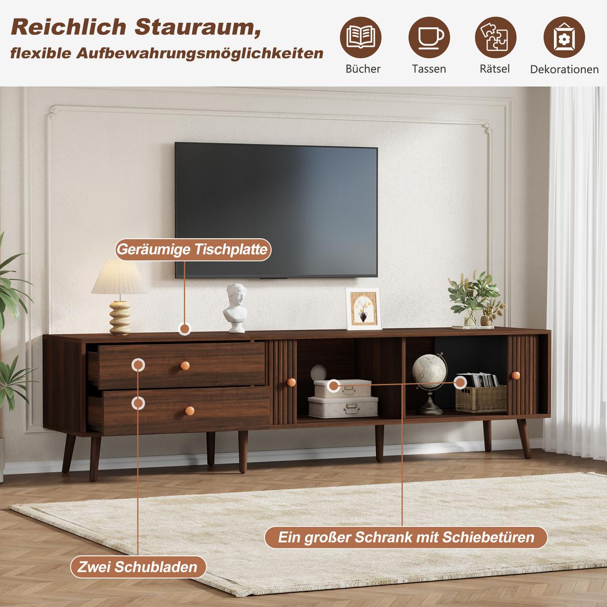 TV-LOWBOARD in walnuss-optik, für tvs bis 80 zoll & mit rolltüren - Walnussfarben, Holzwerkstoff (180/46.5/40cm) - Urban Meuble