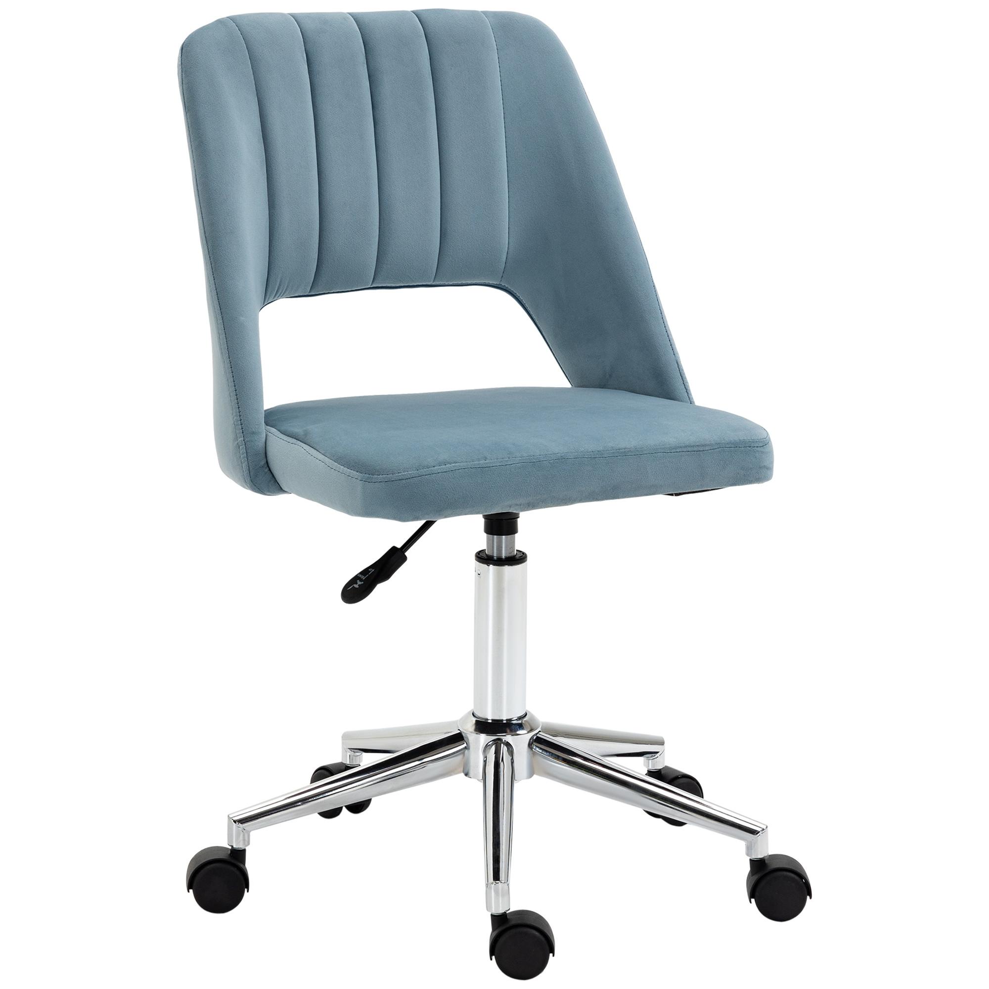 BÜROSTUHL Drehstuhl Jakobsmuschel-Form verstellbar Samtartiges Polyester Blau - Blau/Chromfarben, Textil/Metall (60/91/49cm) - Vinsetto