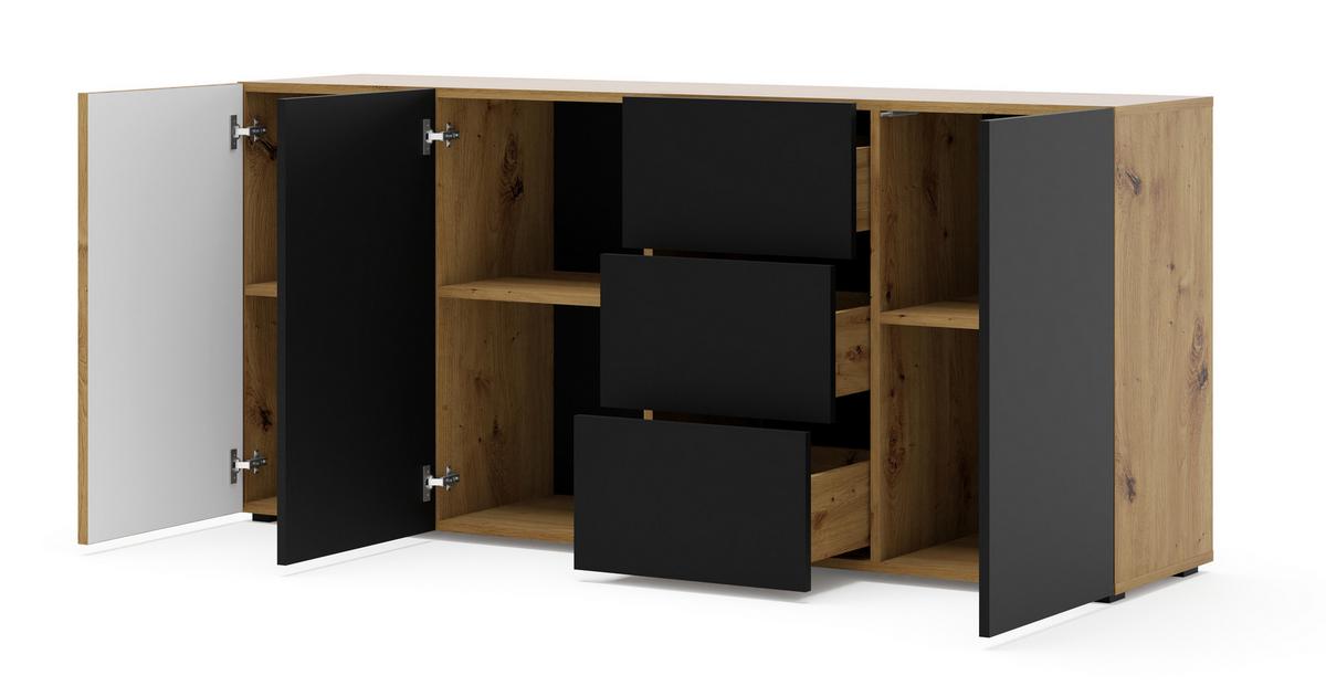 KOMMODE Artisan Eiche, Schwarz 180/82/42 - Schwarz, Holzwerkstoff (180/82/42cm) - RAUMHIRSCH FURNITURE